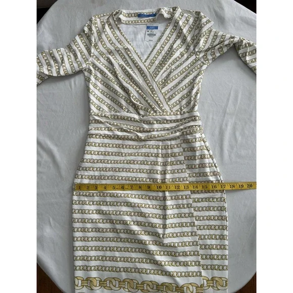 J. McLaughlin Golden Chain Sheath Dress Womens Size XS Ivory Gold Preppy NWT - Picture 8 of 10